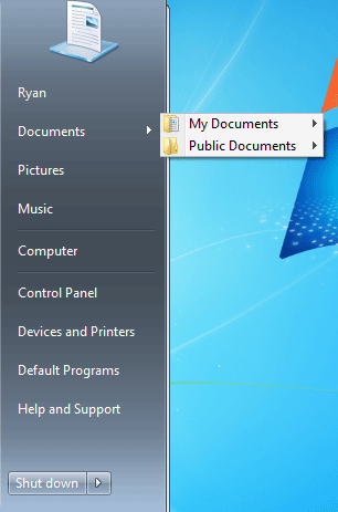 Windows 7 Start Menu Customized Results